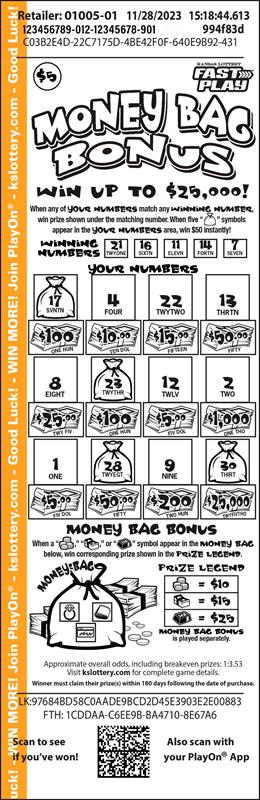 MONEY BAG BONUS Ticket Art