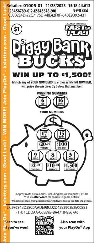 PIGGY BANK BUCKS Ticket Art