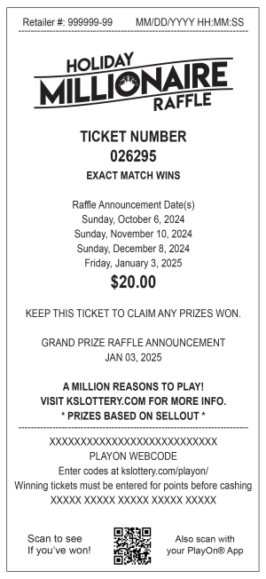 2024 Holiday Millionaire Ticket Sample Raffle Ticket